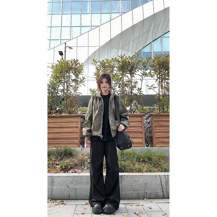 美式bomber飞行员夹克外套男款春秋cleanfit扎染短款高街工装外套