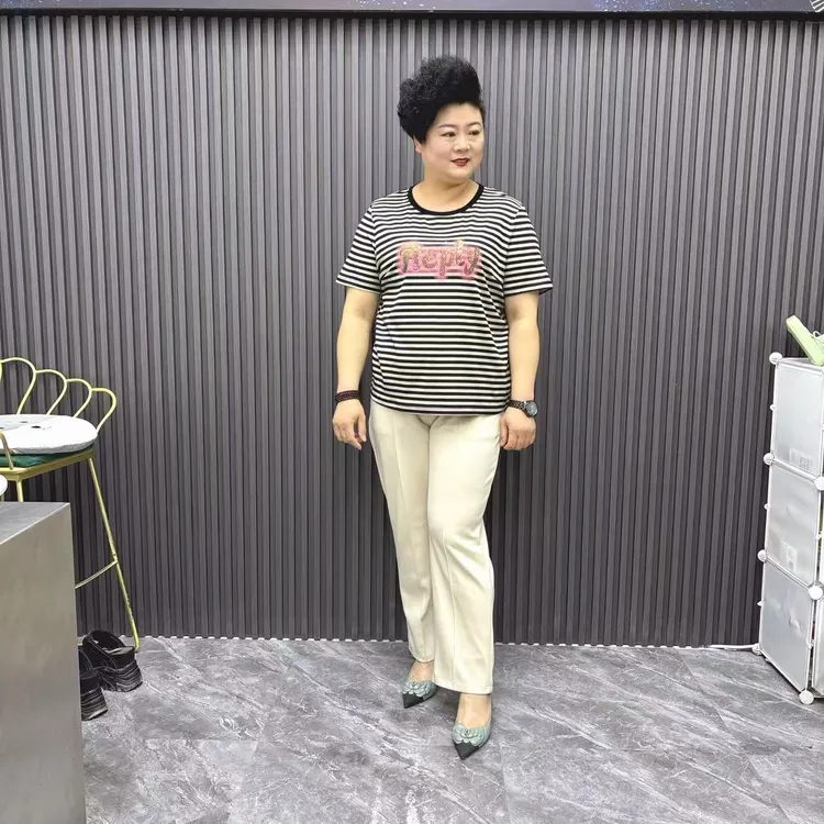 肥大码加大加肥夏季条纹衫88A088款