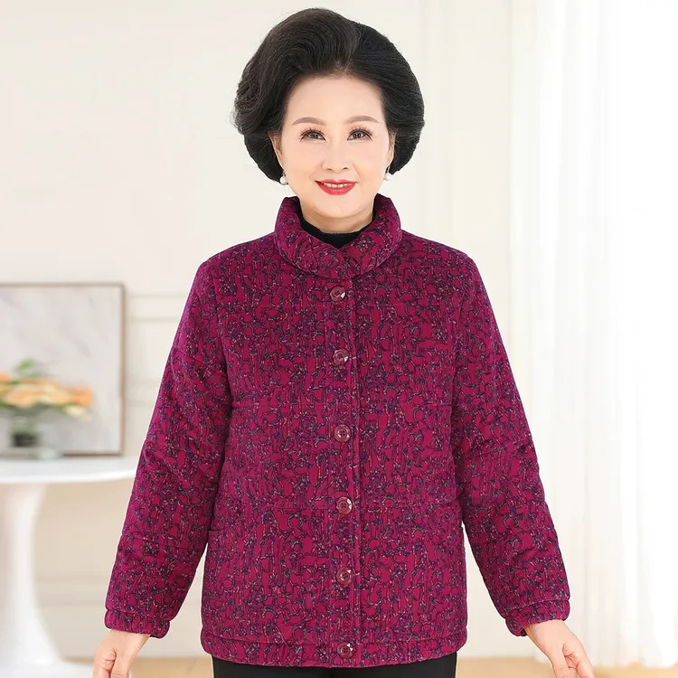 妈妈立领保暖棉服中老年人女装老太奶奶装冬季加棉加厚棉衣棉袄