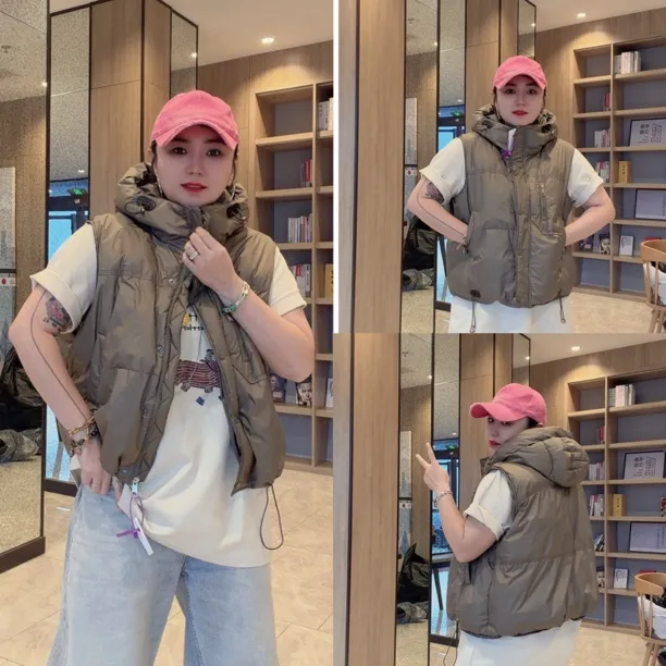 冬季加厚连帽棉马甲女宽松保暖时尚百搭（200斤之内可穿