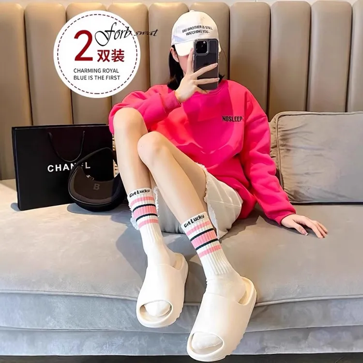 袜子女新款配鲨鱼裤的长袜外穿潮中筒袜运动百搭春夏季棉质长筒袜