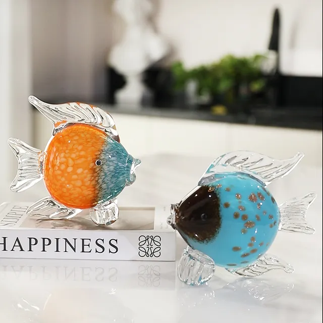 轻奢高档高级感琉璃鱼摆件亲嘴鱼玻璃酒柜客厅家居装饰品摆件