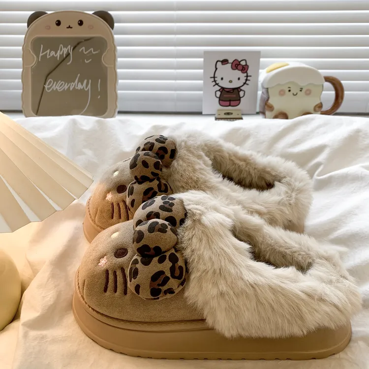 图彩朵kt猫棉拖鞋女秋冬季2025新款室内家居可爱保暖毛绒外穿拖鞋