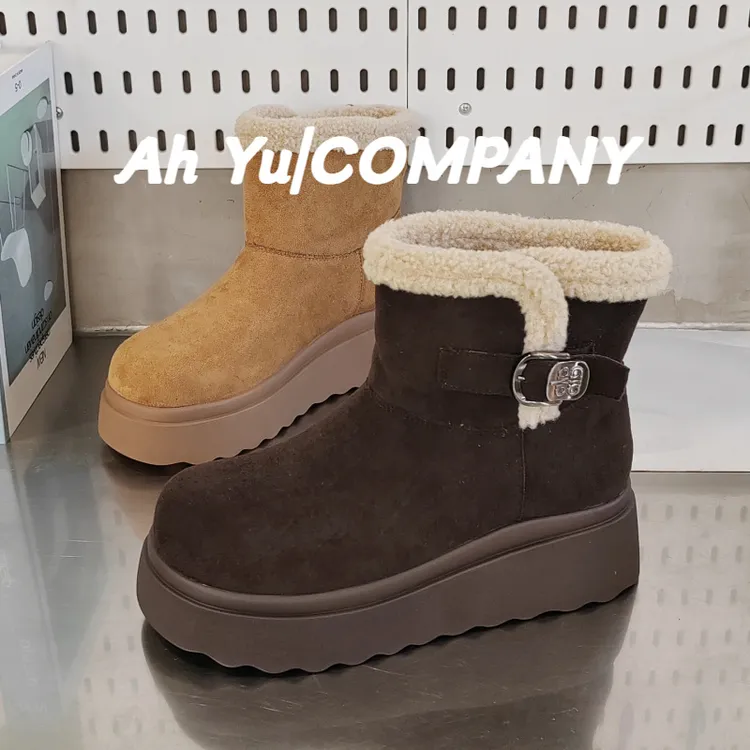 时尚百搭保暖复古增高厚底雪地靴女款2025新款秋冬季加绒加厚棉鞋