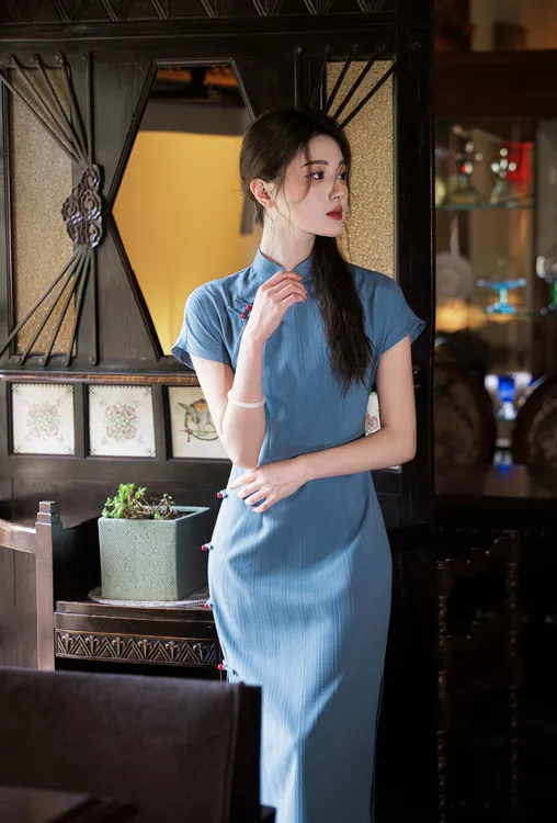 CX-5271蓝色气质春夏时尚显瘦中国风日常修身旗袍衣长122-124cm