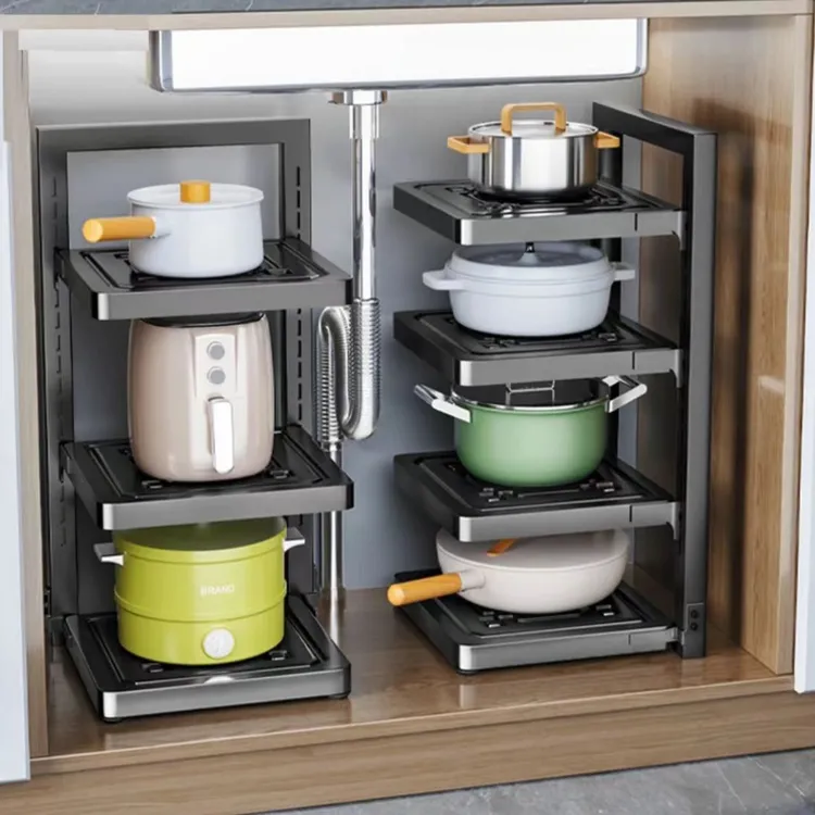 厨房锅具架多层置物架多功能橱柜收纳锅架柜内落地台面锅架可调节