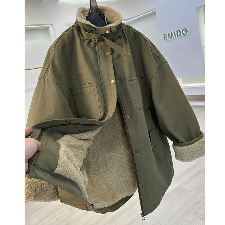 高级感超好看工装派克服棉衣女2025冬季新款仿羊羔毛流行大衣外套