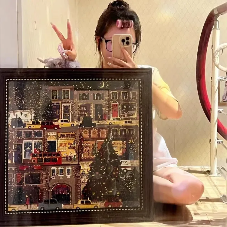 拼图500片烫金冬灯《节日之夜》益智圣诞动漫风成年潮玩乐趣拼图yw
