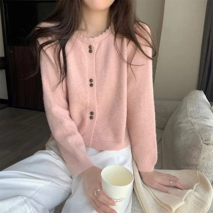 温柔慵懒风毛衣外套女士秋冬季小香风加厚短款针织开衫长袖上衣