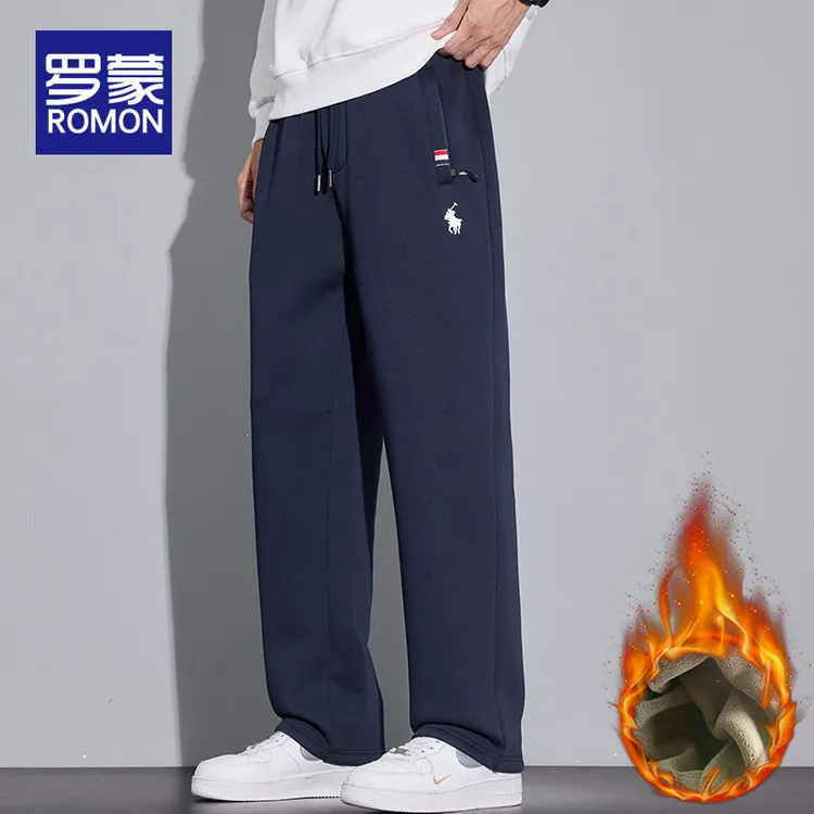 罗蒙冬季男士加绒加厚休闲裤男款2025新款百搭运动宽松直筒裤子男