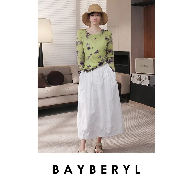 Z7-BAYBERYL老贝菱格裙*镂空松紧腰中长半身裙YQ5B1909-4/24