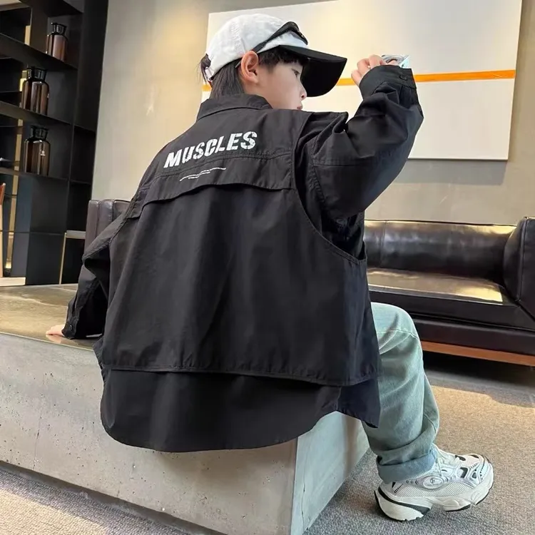 （实体品质）25春秋痞帅假两件衬衫外套