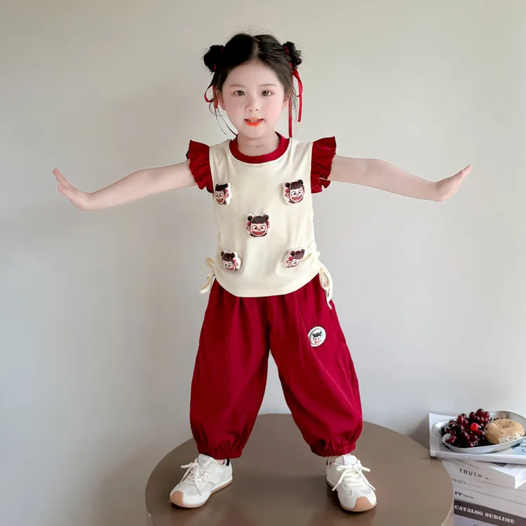 女童哪吒短袖套装2025夏季新款儿童女宝宝运动T恤短裤两件套女孩