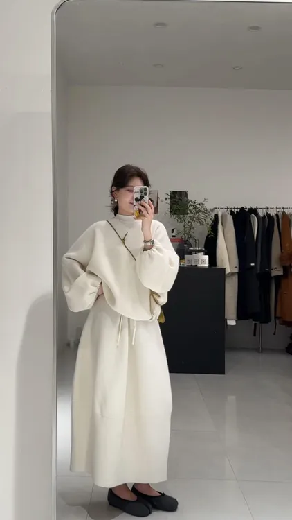 冬季韩系慵懒时尚百搭休闲宽松洋气百搭上衣显瘦半身裙两件套装潮