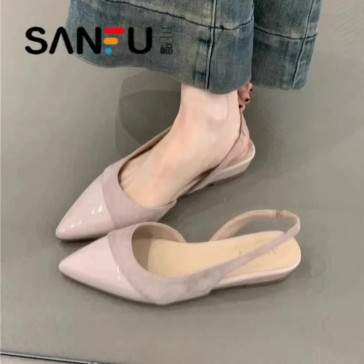 三福法式百搭包头拖女2025春夏季新款气质尖头凉鞋温柔风平底单鞋