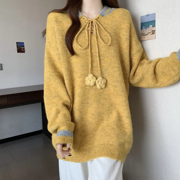 时尚韩系甜妹大码女装2025秋冬新款慵懒风毛衣针织衫潮流舒适显瘦