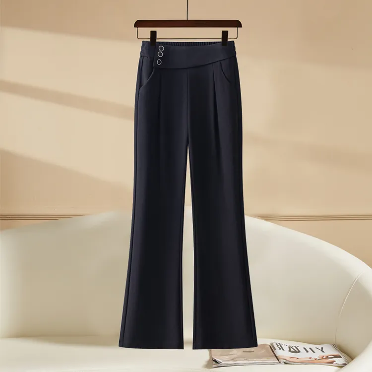 冰丝微喇裤女2025夏季新款高腰修身垂感直筒薄款休闲西装喇叭裤子