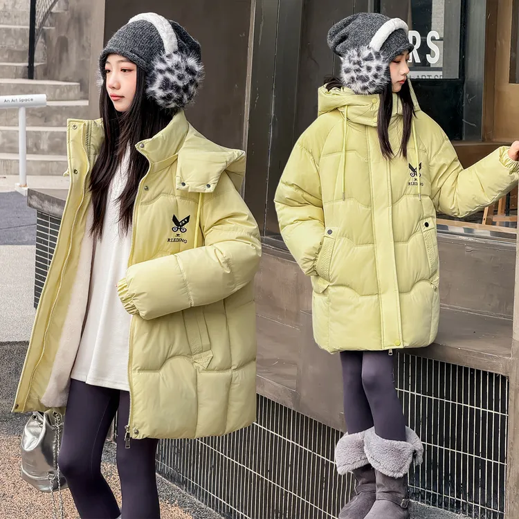 女童棉服外套中长款儿童棉衣仿兔毛加长款棉袄加厚中大童保暖棉服