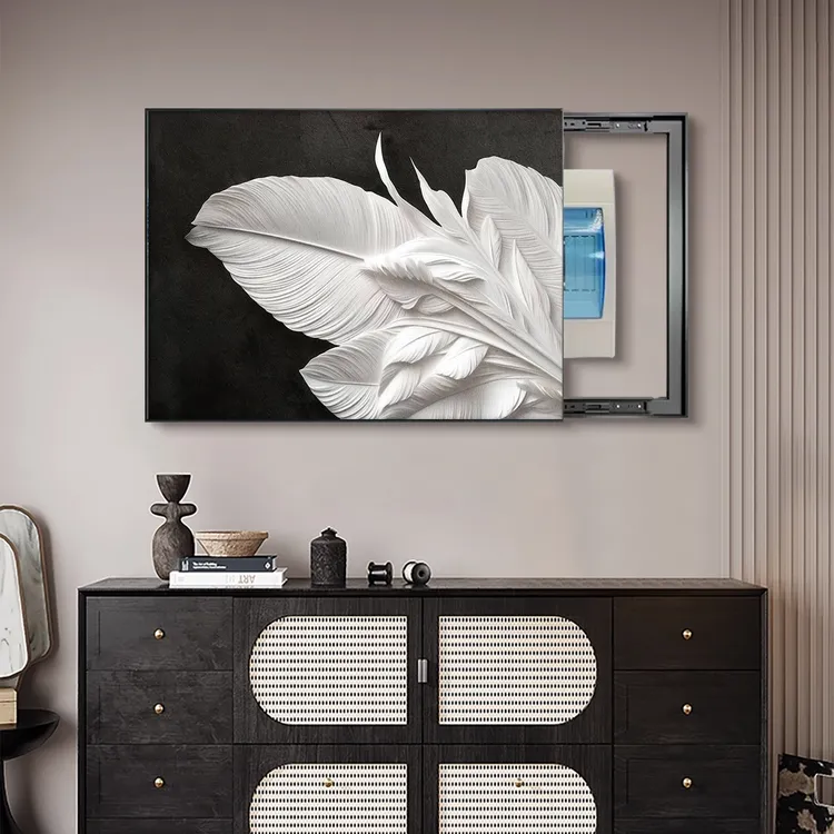 现代轻奢电表箱装饰画黑白羽毛弱电源墙壁挂画免打孔电箱遮挡壁画