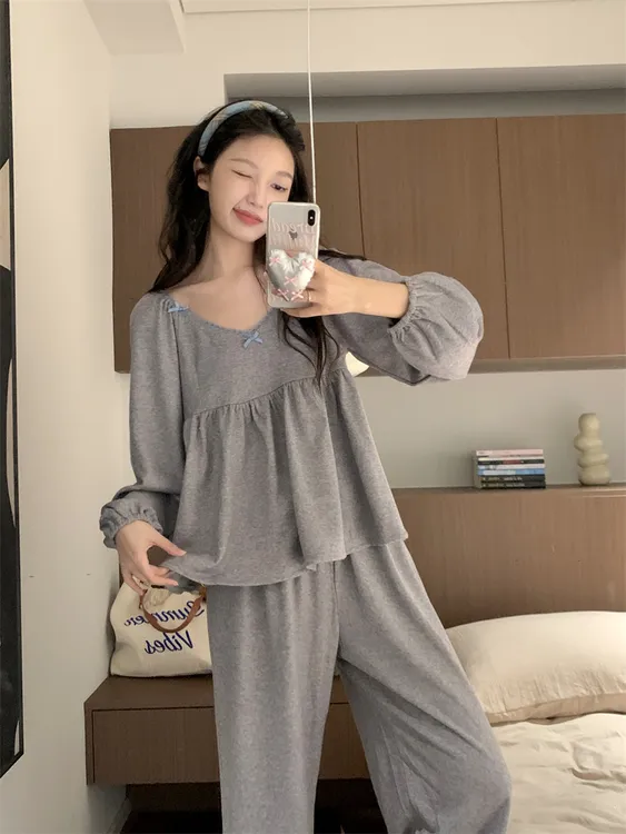 韩国ins甜美小香风纯棉睡衣女款秋冬季花边毛巾绒保暖套装家居服