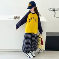 女童秋季新款字母长袖T恤夏季2025韩版童装儿童洋气休闲条纹裤潮