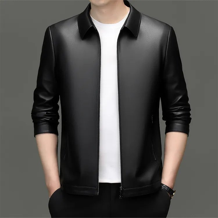 [山羊皮海宁精选]男士皮衣新款翻立领轻奢商务休闲百搭皮夹克外套