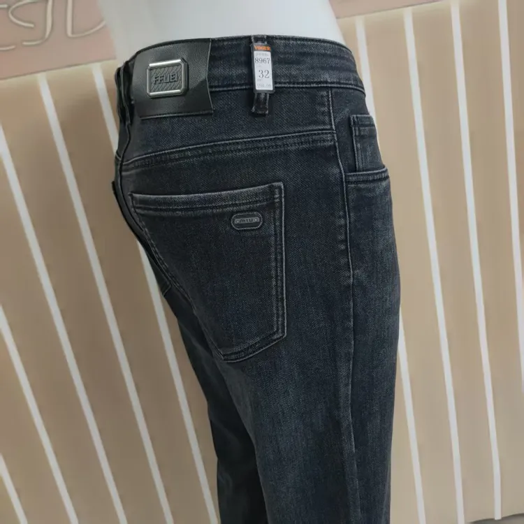 品牌男裤商务休闲牛仔裤直筒宽松高腰高弹力男士牛仔裤爸爸通勤裤