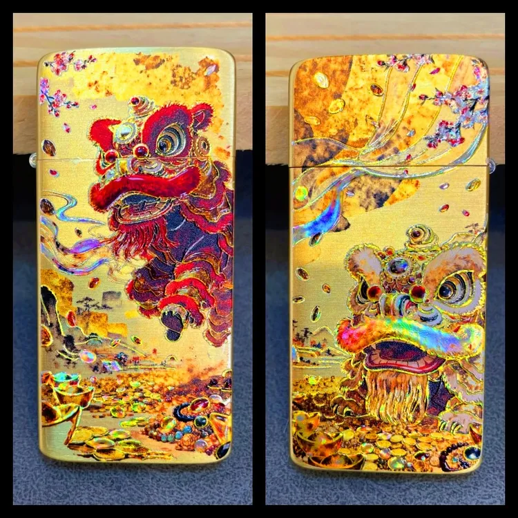 佐罗二代3D立体浮雕珐琅彩绘鎏金防风超薄创意黄铜防爆卡片打火机