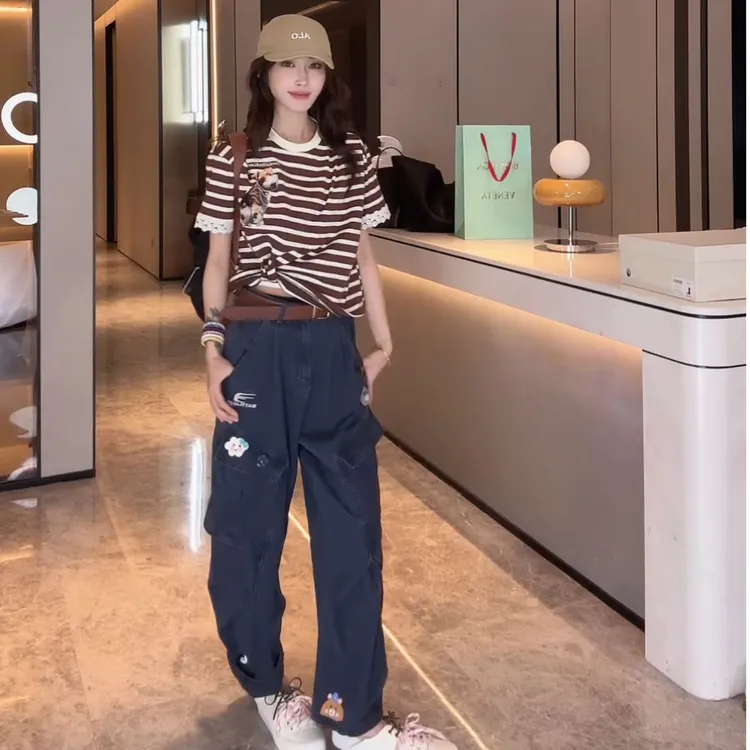 PCNY「荒野猎人」不理理夏季新款小众女装美式复古多口袋牛仔工装裤