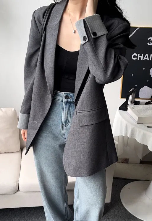 灰色韩版气质西装外套轻熟风高级感休闲通勤小西服女春秋