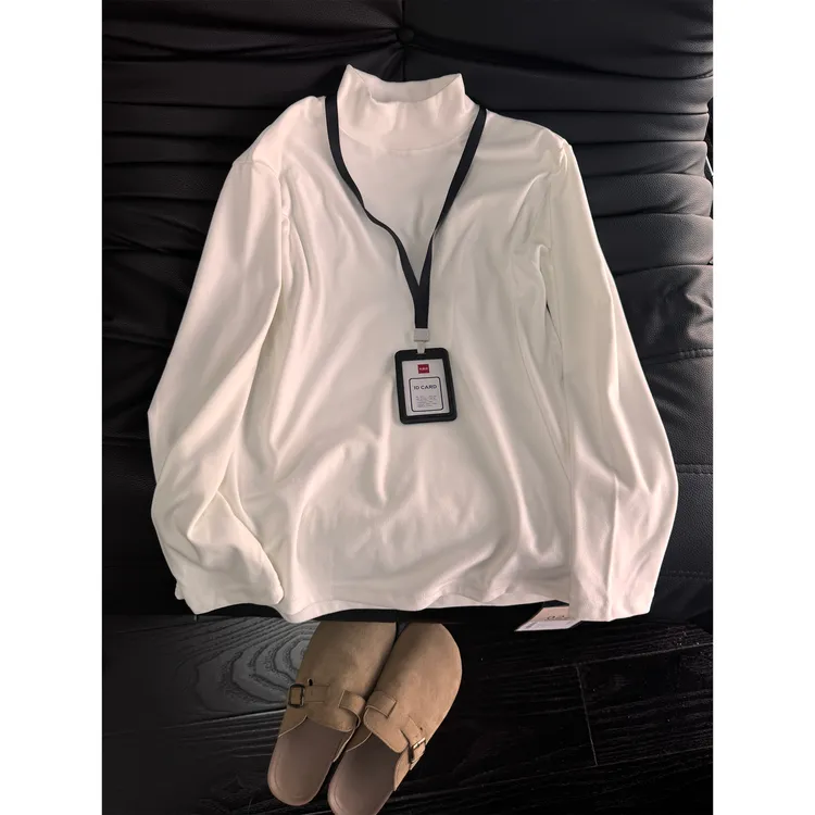 美式德绒打底衫男秋冬款高级感内搭长袖T恤半高领基础款纯色卫衣