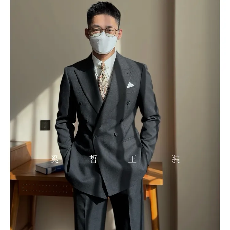 新款高定版型气质老钱新郎绅士风六扣一双排扣西服套装213