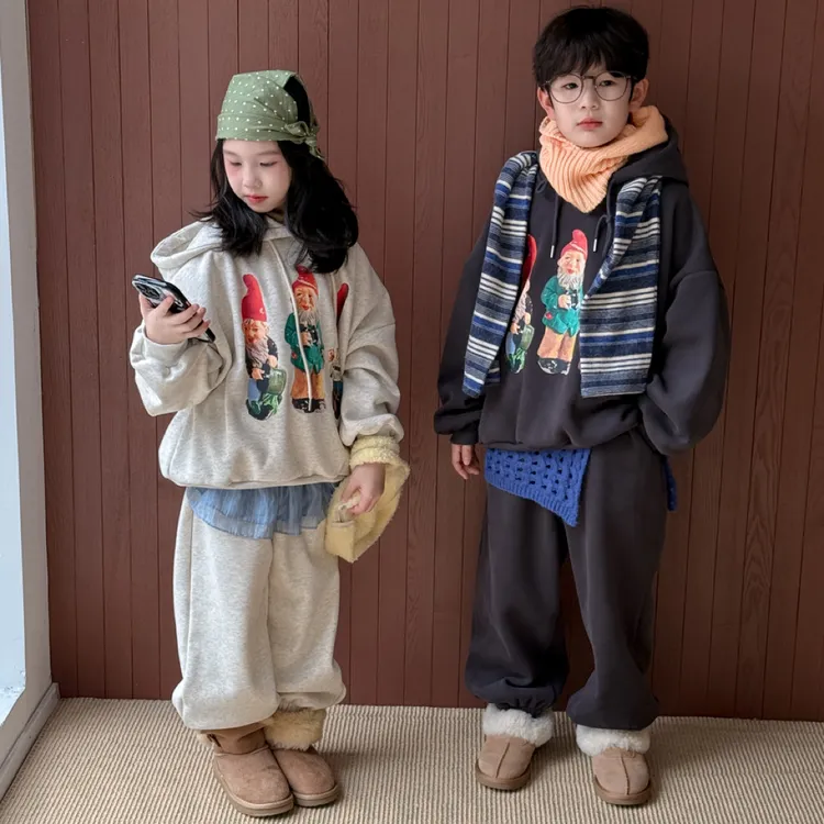 25年新款 秋冬款 童装 加绒加厚休闲儿童连帽卫衣卫裤套装