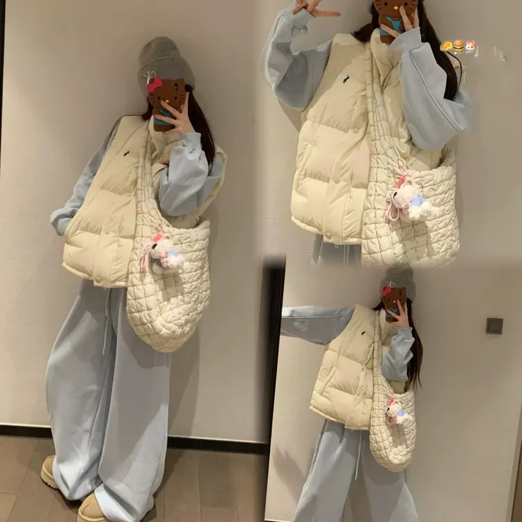 2025冬季大码加绒休闲风卫衣宽松高腰阔腿裤刺绣标加厚棉马甲套装