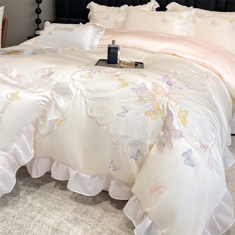 居家好物-公主风韩版冰丝刺绣四件套少女心大版绣花双人被罩丝滑