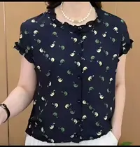 (无抽绳）夏季短袖上衣时尚花边·领透气休闲大码女装时尚妈妈衫