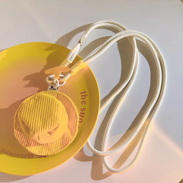 新款灯芯绒迷你渔夫帽可爱耳机包零钱包小众便携创意钥匙扣挂件