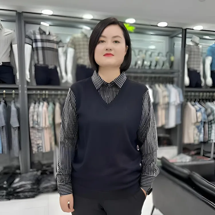 卡尔皮诺男士7361针织长袖假两件毛衣针织衫秋季衬衫领纽扣常规款