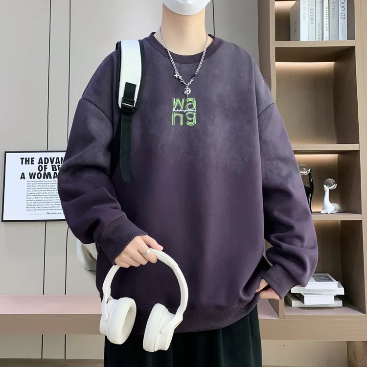 青少年男学生春秋季圆领长袖卫衣男潮流休闲宽松套头打底衫6665