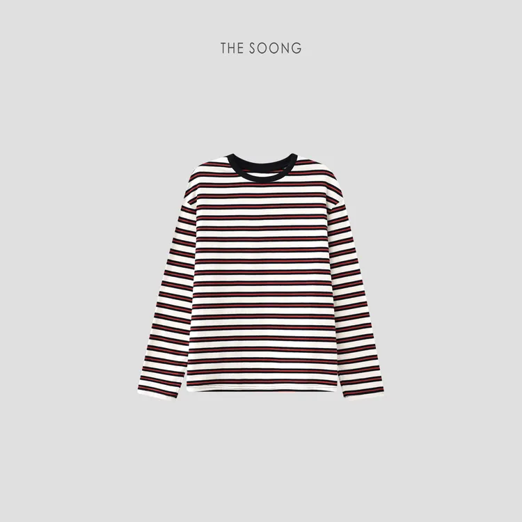 THESOONG|"松弛静享"纯棉0.6双线三色交织条纹圆领长袖上衣TX7004