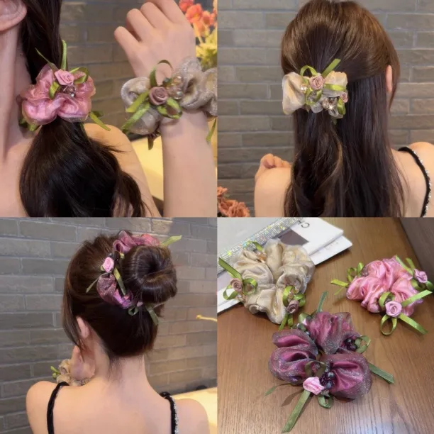 花仙子时尚甜美手工款花朵大肠发圈女款盘发气质头绳时尚发饰