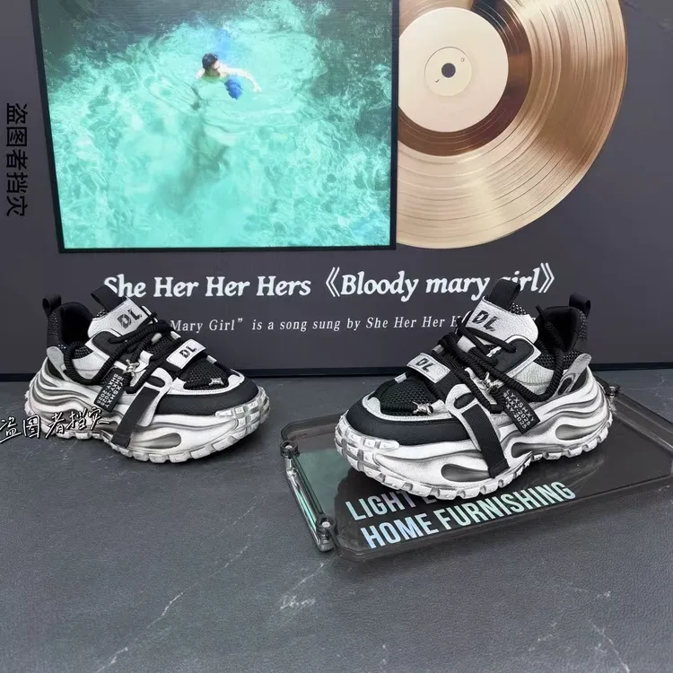 2026款新品百搭擦色舒适复古增高厚底时尚拼色男士潮鞋个性老爹鞋