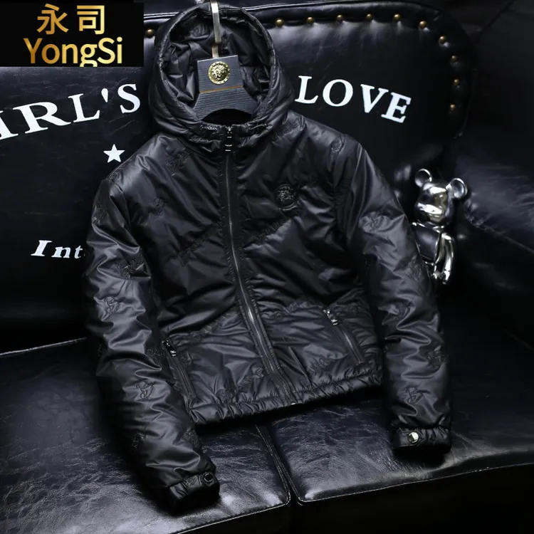 欧洲站刺绣连帽服2025秋冬新款男款修身衣保暖上衣夹外套潮