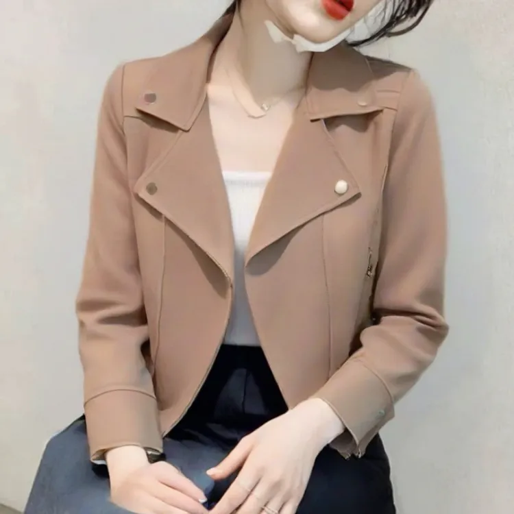 鹿皮绒短款外套女2025春秋韩版修身百搭夹克学生西装长袖开衫风衣