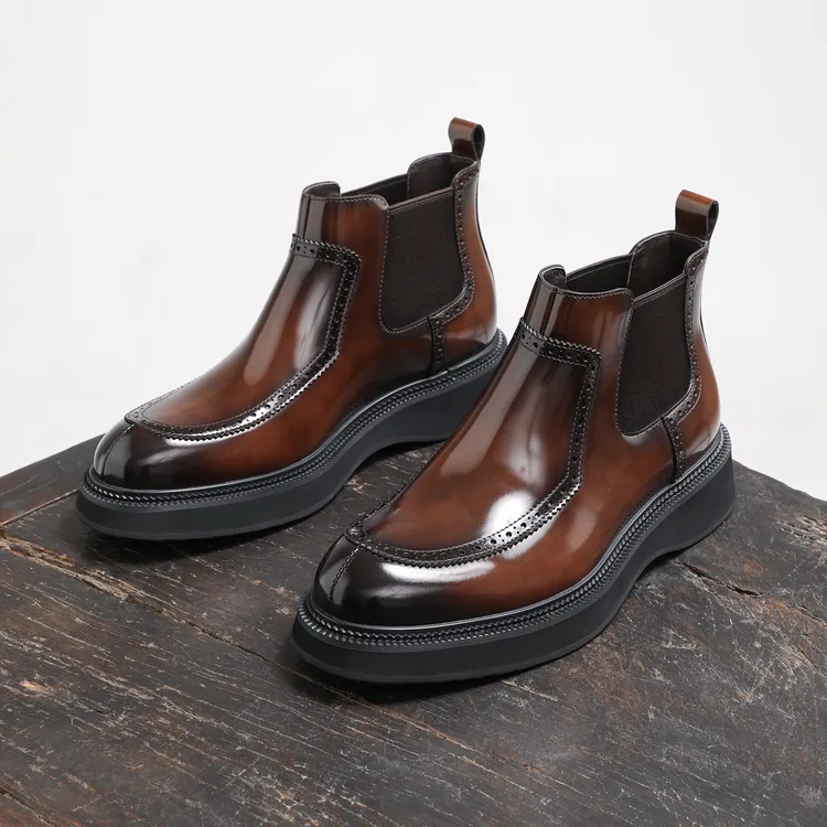 秋冬新款英伦切尔西靴男款真皮商务手工高帮皮鞋男士马丁靴短靴