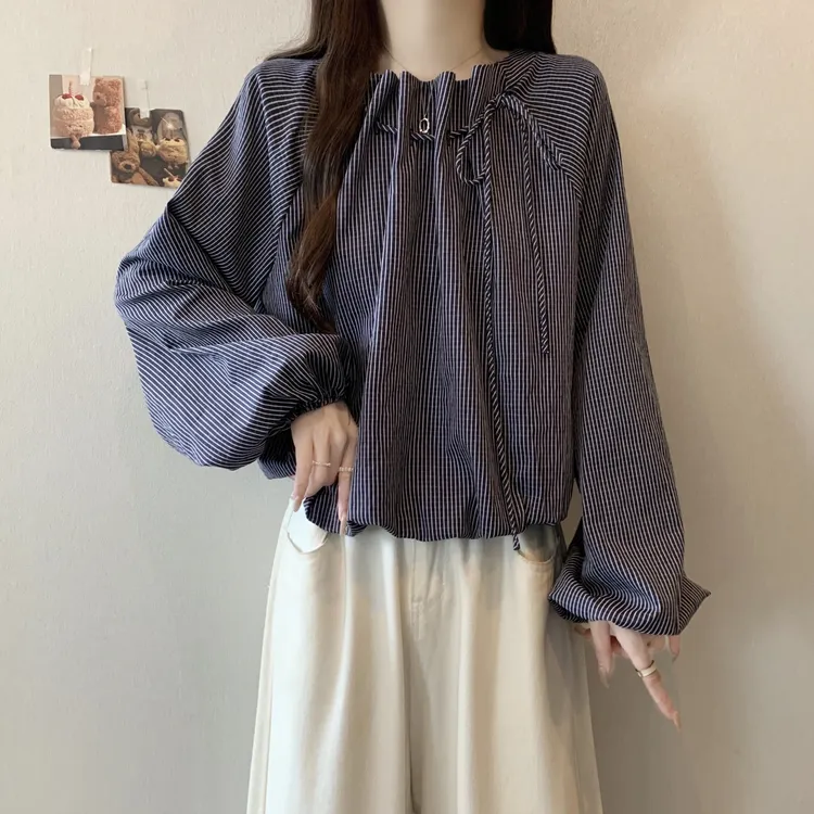 大码设计感独特漂亮抽绳系带长袖衬衫女秋胖MM超好看显瘦别致上衣