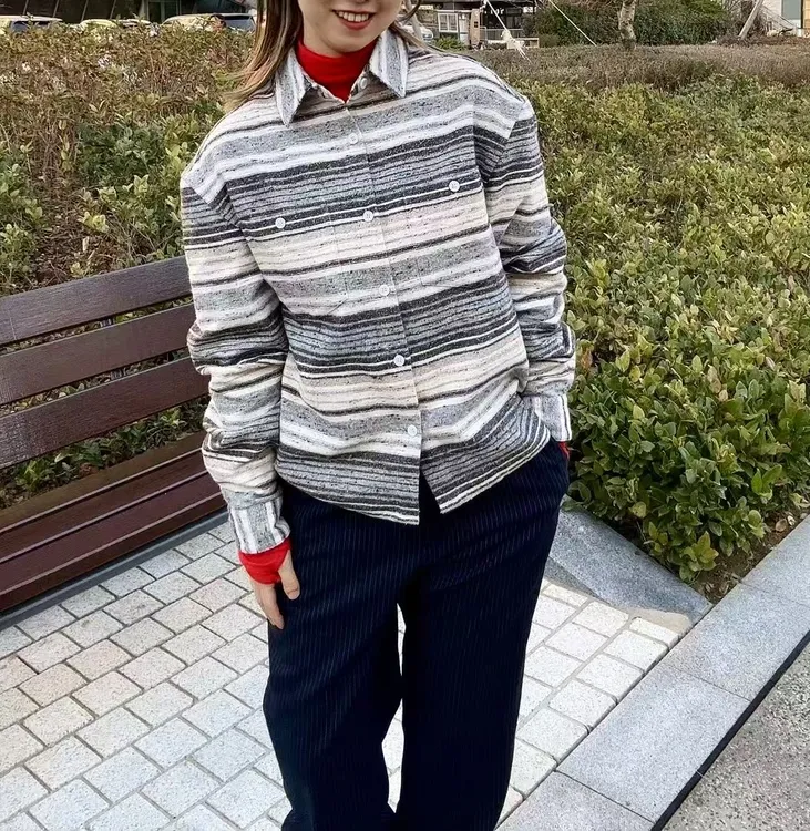 LUKEWARMPEOPLE条纹绒衬衫 WENDYZ