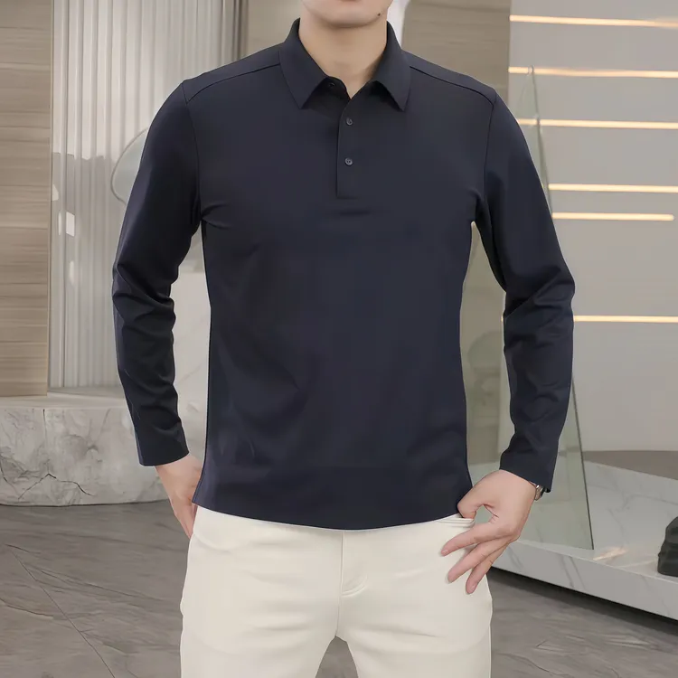 【棉感无痕POLO】秋季新品男简约百搭舒适无痕纯色长袖POLO衫TS3023