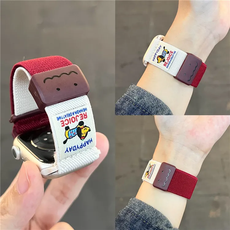 涂鸦香肠狗适用苹果iwatchs10/s11表带编织磁吸扣s9/8/ultra3腕带