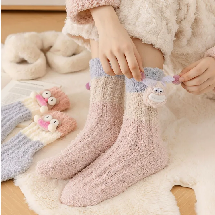 【人民日报推荐】发卡款 半边绒公仔加绒中筒睡眠袜-SK2407